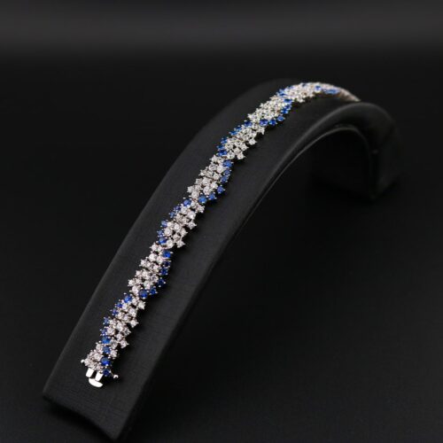 دستبند زنجیردار نقره طرح جواهر خط آبی MK3015 (3)