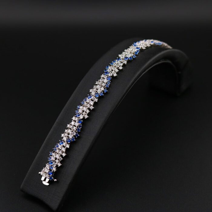 دستبند زنجیردار نقره طرح جواهر خط آبی MK3015 (3)
