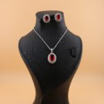 نیم ست نقره طرح جواهر سنگ قرمز MK9021