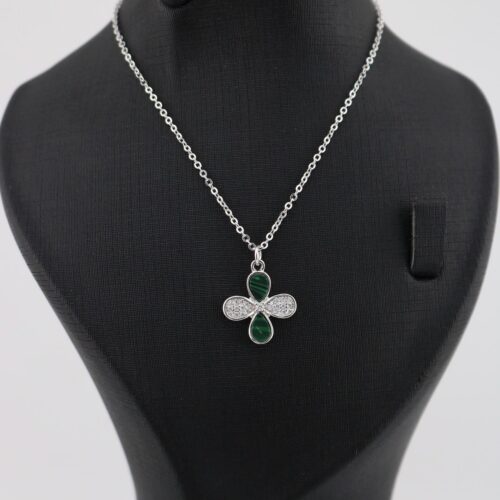 مدال نقره زنجیر دار طرح چهار برگ سه رنگ MK4024 (2)