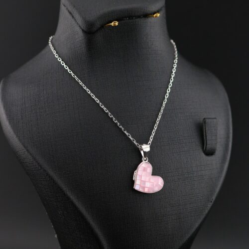مدال نقره زنجیردار طرح قلب رنگ صورتی MK4035 (1)