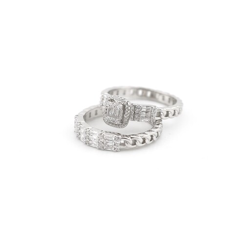 انگشتر پشت حلقه نقره طرح جواهر