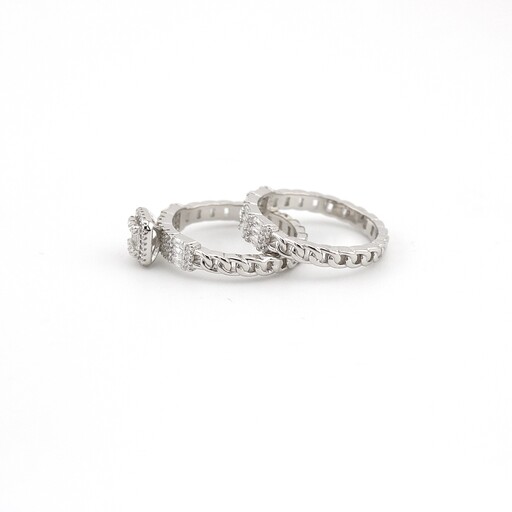 انگشتر پشت حلقه نقره طرح جواهر