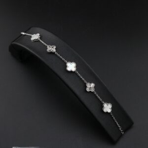 دستبند نقره ونکلیف  5 گل سنگی تراش mk3034