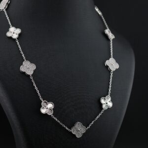 گردنبند ونکلیف تراش و نگین ده گل نقره MK4080