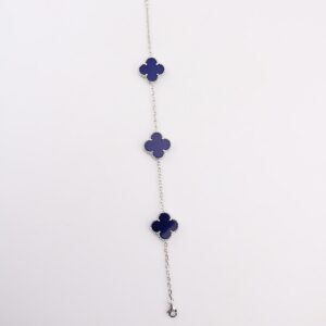 دستبند ونکلیف سرمه ایی سه گل نقره mk3046