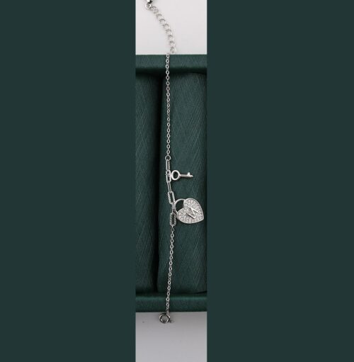 دستبند نقره قلب و کلید